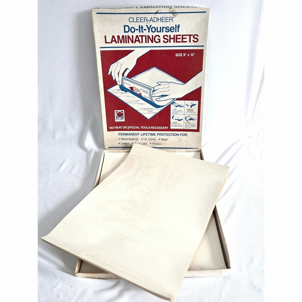 Vintage Cleer-Adheer Do-It-Yourself Laminating Sheets 9x12, 30 Count